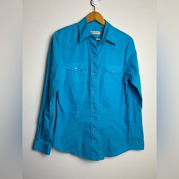 Roper Western Shirt M Ranch Snap Button Down Blue Long Sleeve Cowgirl embroidery - Picture 2 of 10